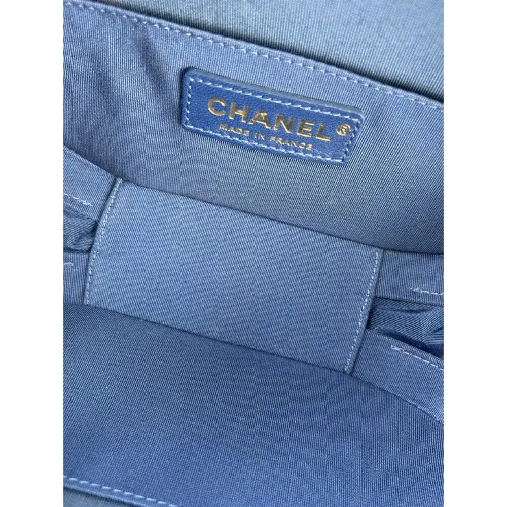 CHANEL Blue and White Lambskin Two Tone Vanity Case Bag SHW